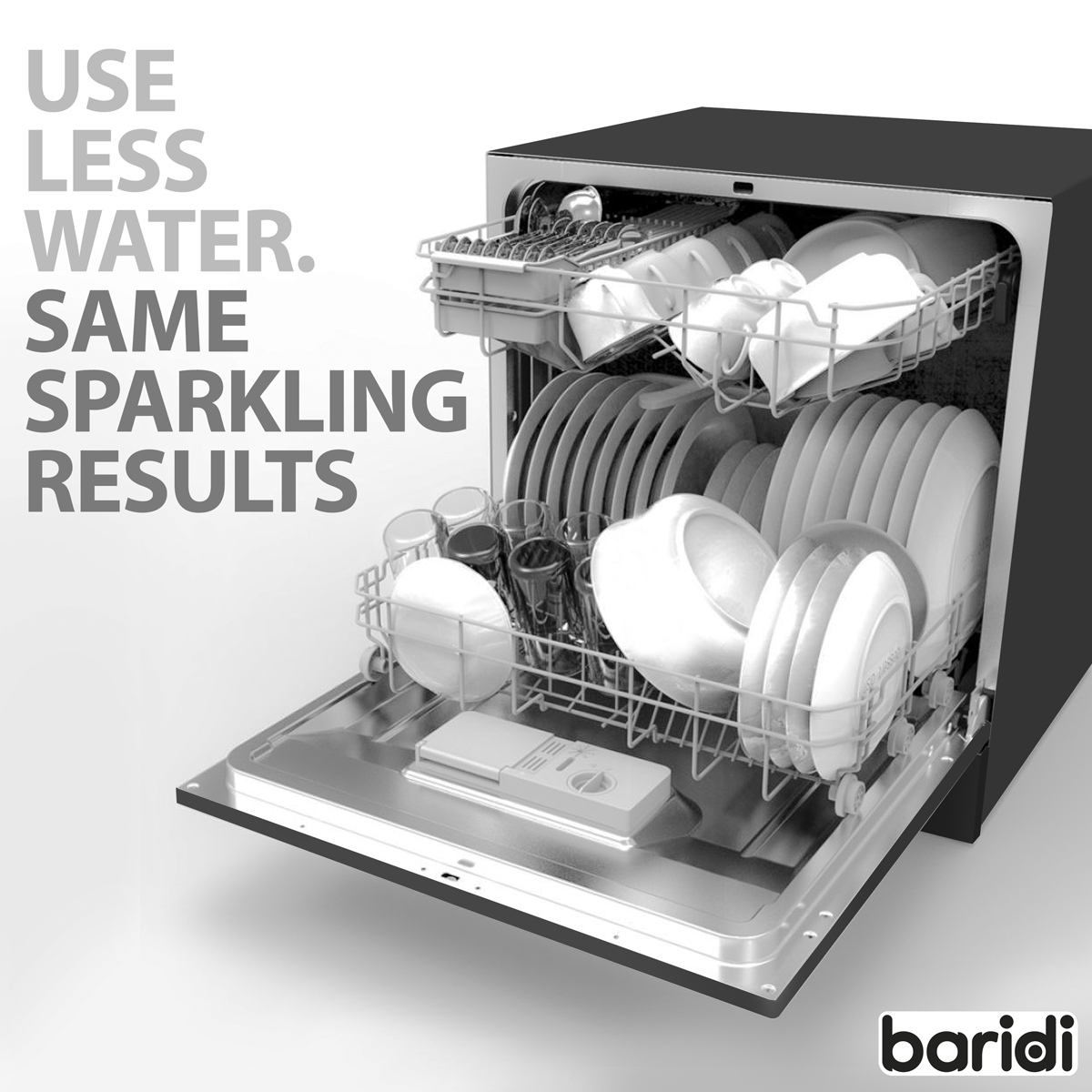 Baridi DH88 Baridi Tabletop Dishwasher 8 Place Settings 8L Capacity - Black