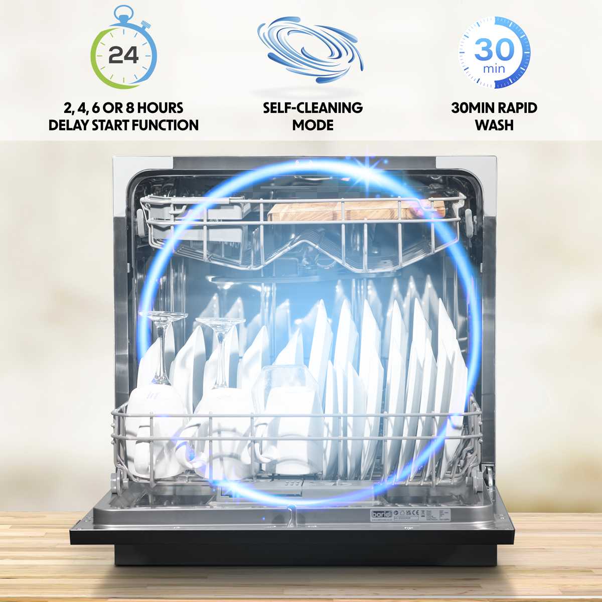 Baridi DH88 Baridi Tabletop Dishwasher 8 Place Settings 8L Capacity - Black