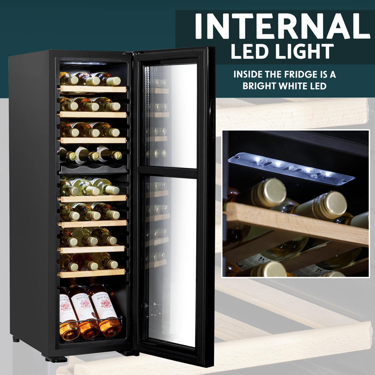 Baridi DH89 Baridi 18 Bottle Dual Zone Wine Fridge/Cooler with Digital Touch Screen Controls, Wooden Shelves & LED Light - Black