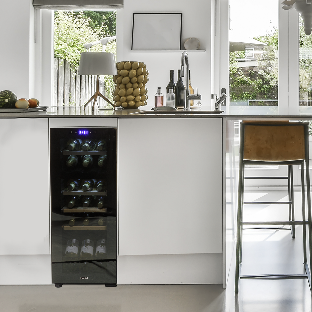 Baridi DH89 Baridi 18 Bottle Dual Zone Wine Fridge/Cooler with Digital Touch Screen Controls, Wooden Shelves & LED Light - Black