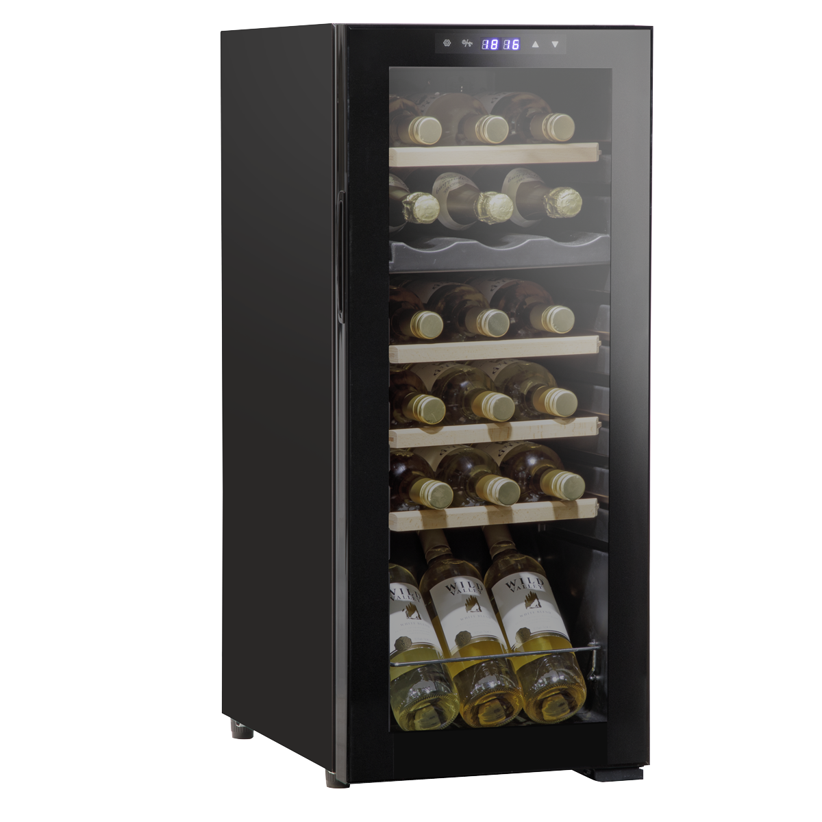 Baridi DH89 Baridi 18 Bottle Dual Zone Wine Fridge/Cooler with Digital Touch Screen Controls, Wooden Shelves & LED Light - Black