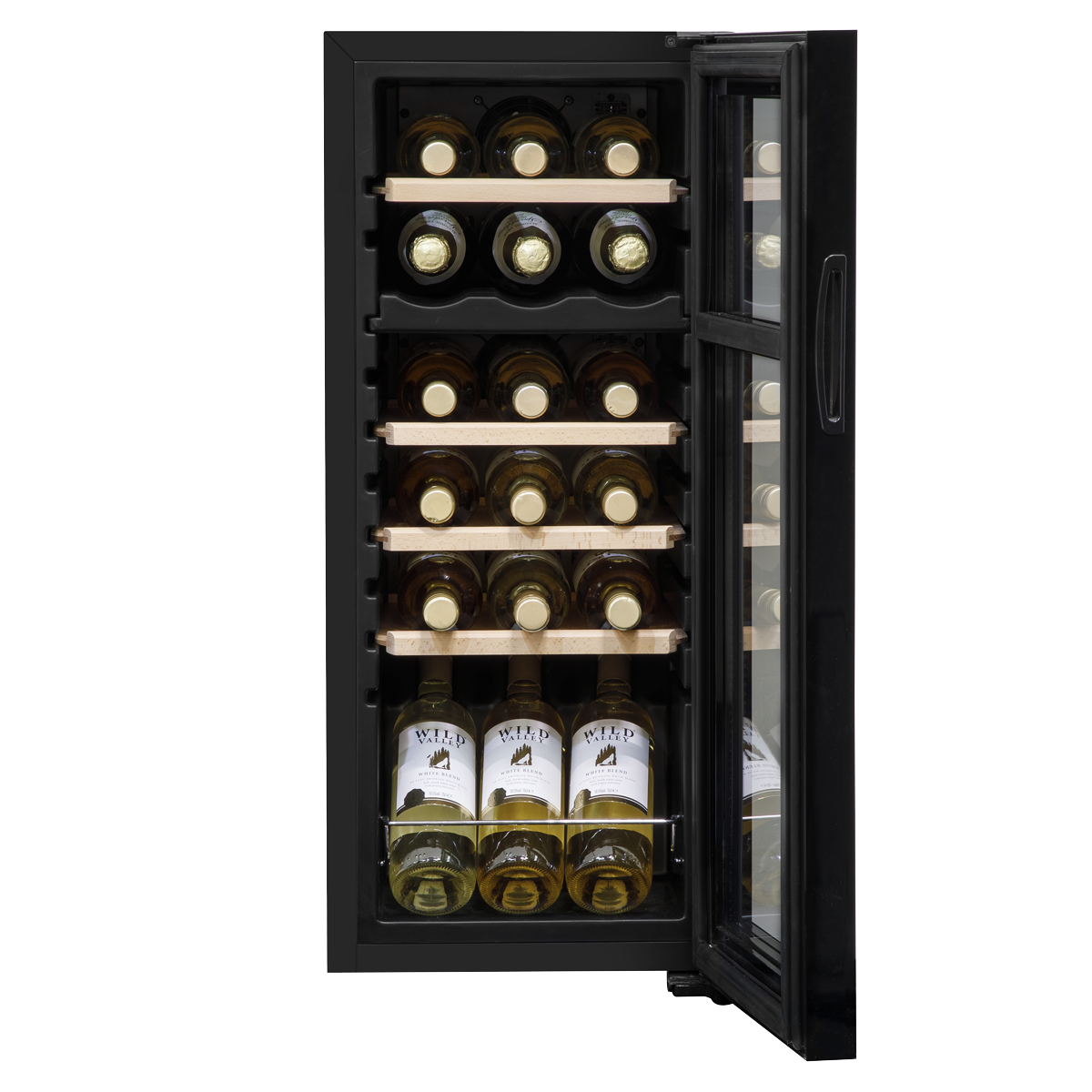 Baridi DH89 Baridi 18 Bottle Dual Zone Wine Fridge/Cooler with Digital Touch Screen Controls, Wooden Shelves & LED Light - Black