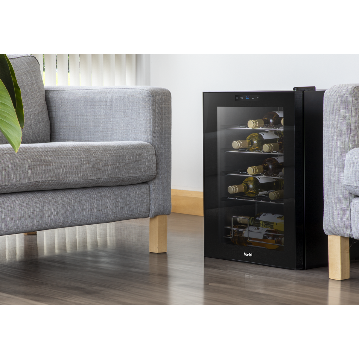 Baridi DH8 Baridi 20 Bottle Wine Fridge with Digital Touch Screen Controls, Metal Shelves & LED Light - Black