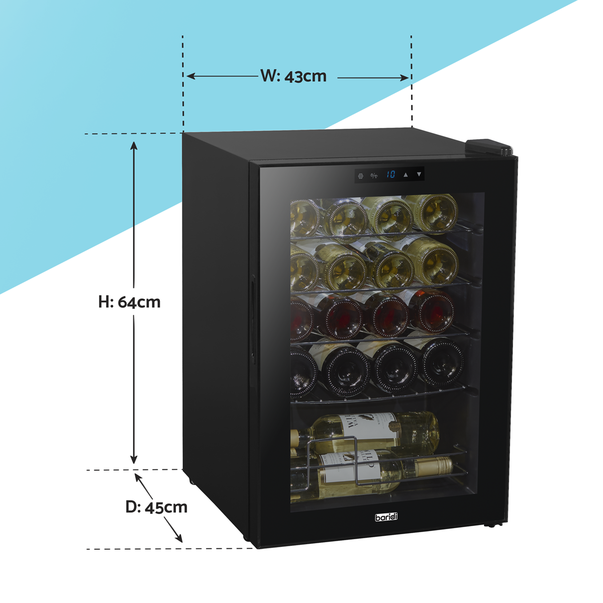 Baridi DH8 Baridi 20 Bottle Wine Fridge with Digital Touch Screen Controls, Metal Shelves & LED Light - Black
