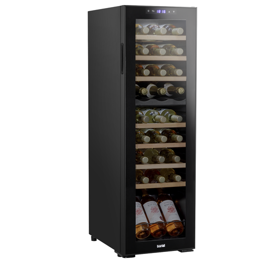 Baridi DH90 Baridi 27 Bottle Dual Zone Wine Fridge with Digital Touch Screen Controls, Beech Wood Shelves & LED Light - Black