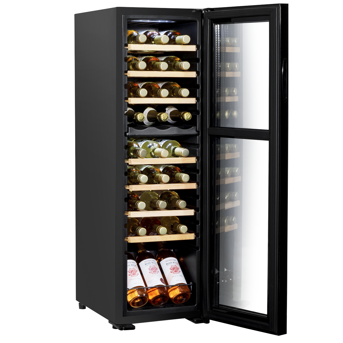 Baridi DH90 Baridi 27 Bottle Dual Zone Wine Fridge with Digital Touch Screen Controls, Beech Wood Shelves & LED Light - Black