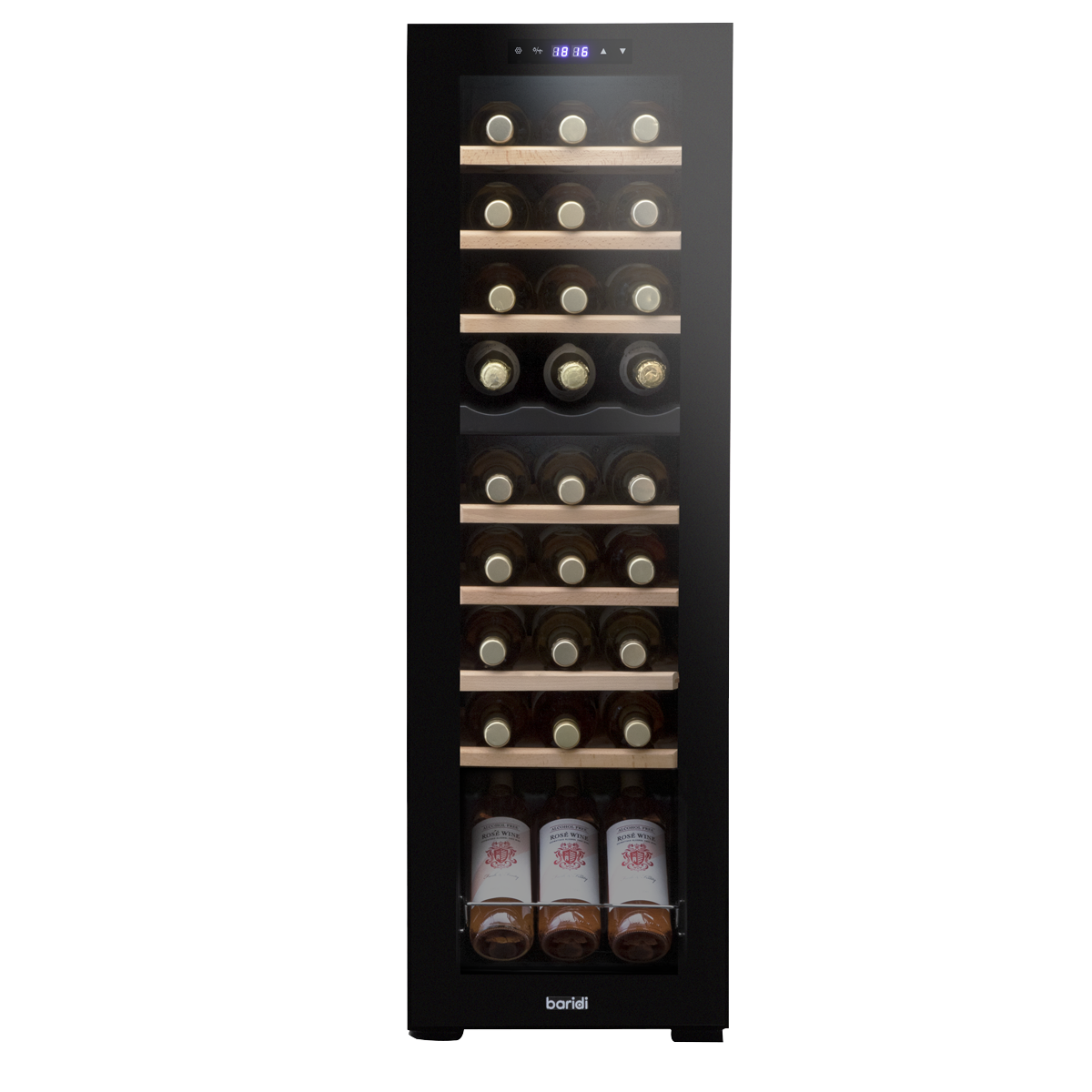 Baridi DH90 Baridi 27 Bottle Dual Zone Wine Fridge with Digital Touch Screen Controls, Beech Wood Shelves & LED Light - Black