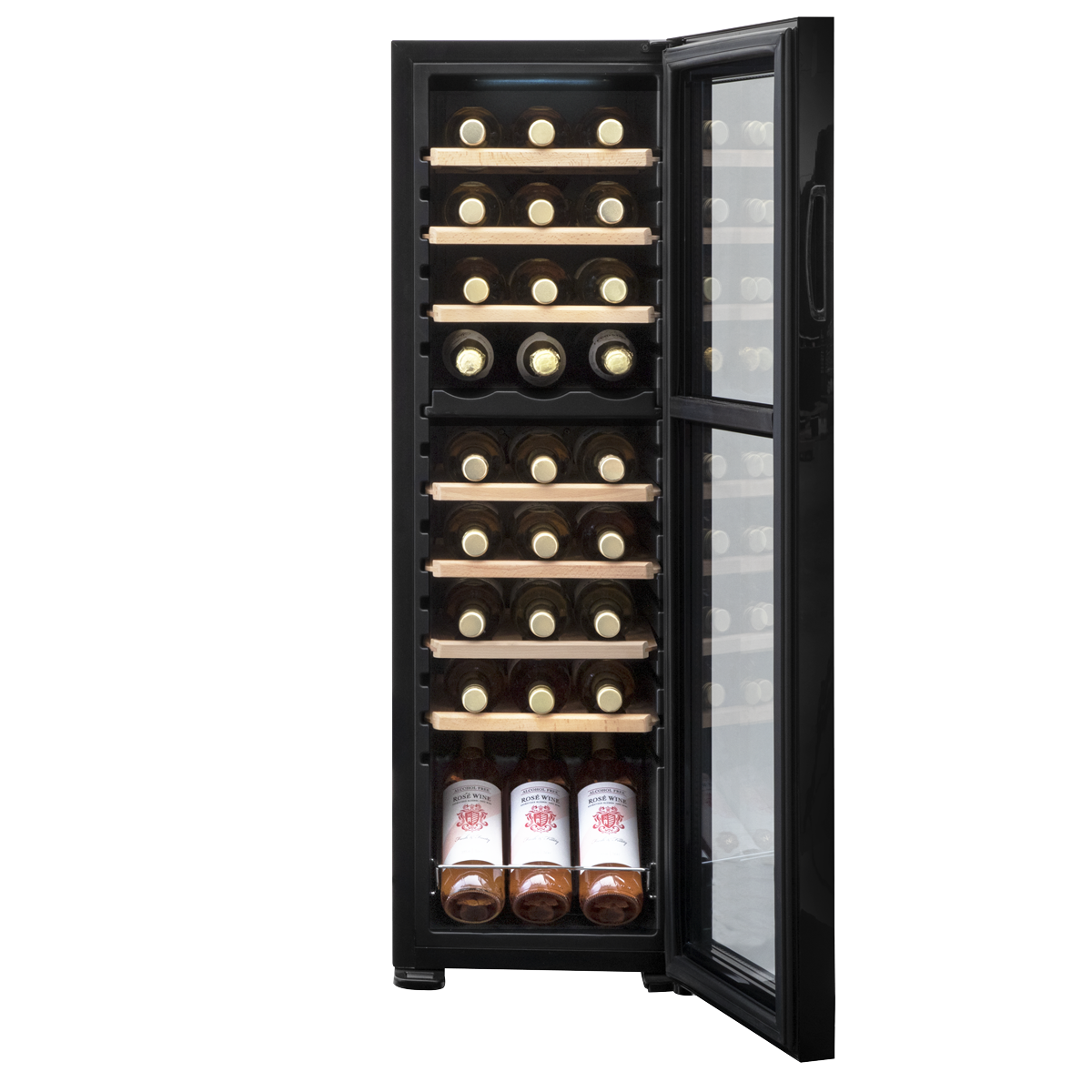 Baridi DH90 Baridi 27 Bottle Dual Zone Wine Fridge with Digital Touch Screen Controls, Beech Wood Shelves & LED Light - Black
