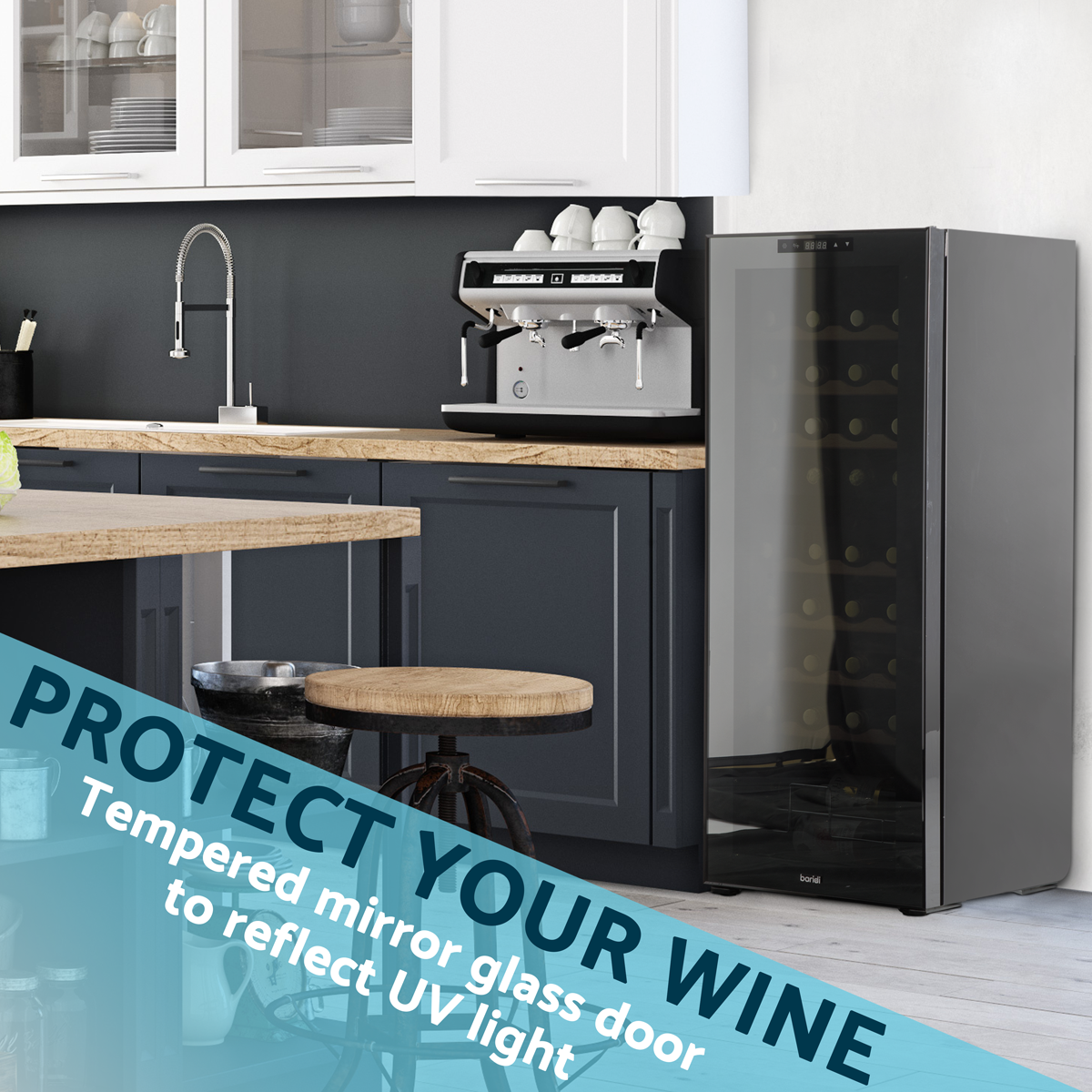 Baridi DH91 Baridi 36 Bottle Dual Zone Wine Fridge with Digital Touchscreen Controls, Beech Wood Shelves & LED Light - Black
