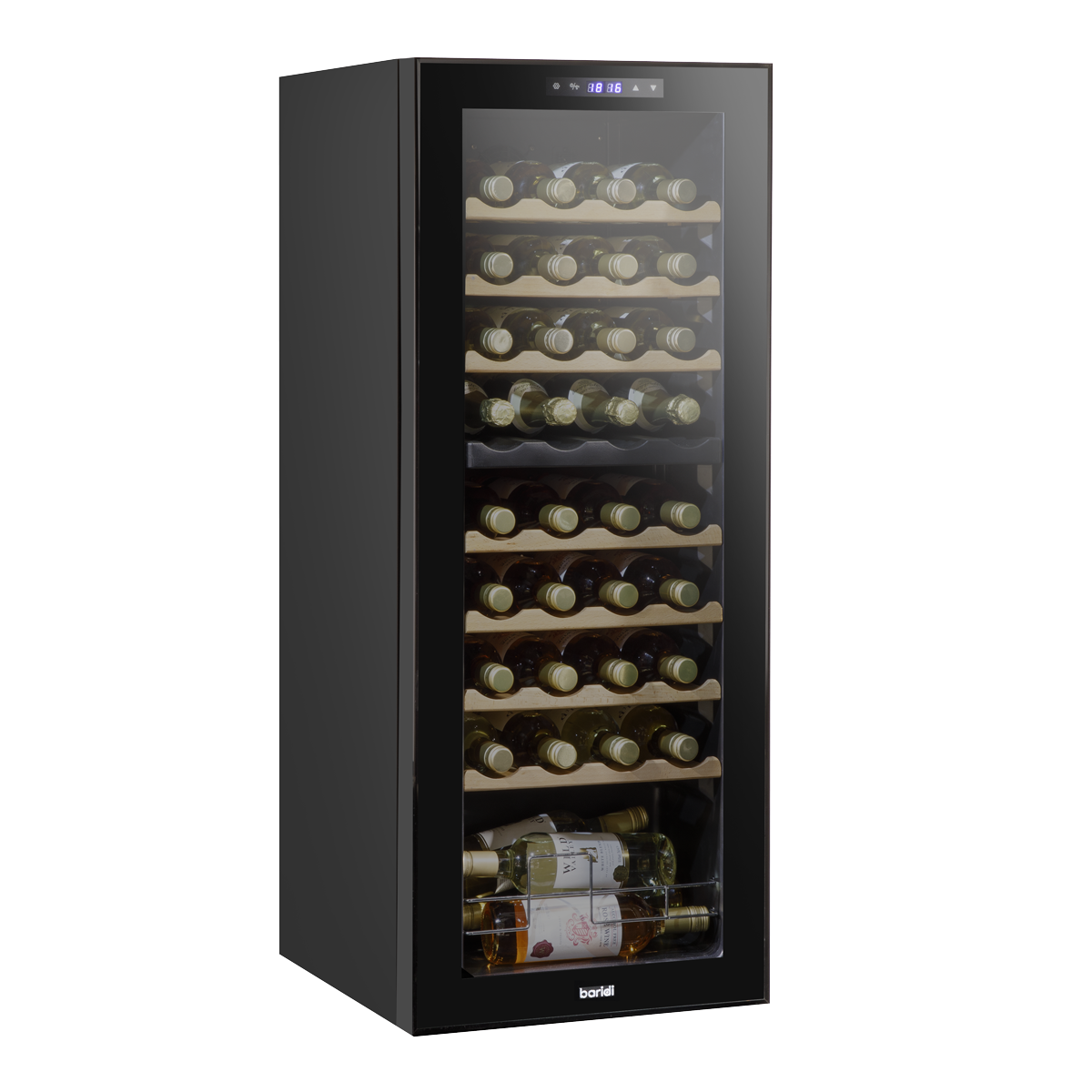 Baridi DH91 Baridi 36 Bottle Dual Zone Wine Fridge with Digital Touchscreen Controls, Beech Wood Shelves & LED Light - Black