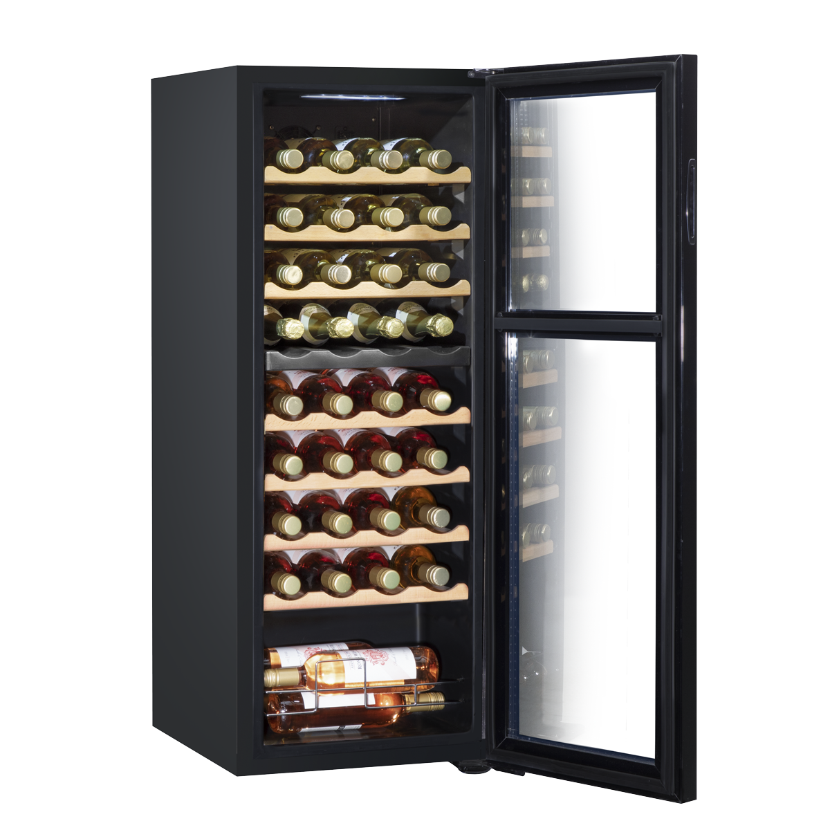 Baridi DH91 Baridi 36 Bottle Dual Zone Wine Fridge with Digital Touchscreen Controls, Beech Wood Shelves & LED Light - Black