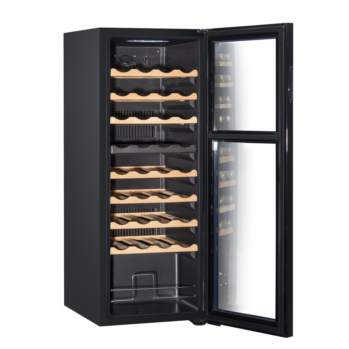 Baridi DH91 Baridi 36 Bottle Dual Zone Wine Fridge with Digital Touchscreen Controls, Beech Wood Shelves & LED Light - Black