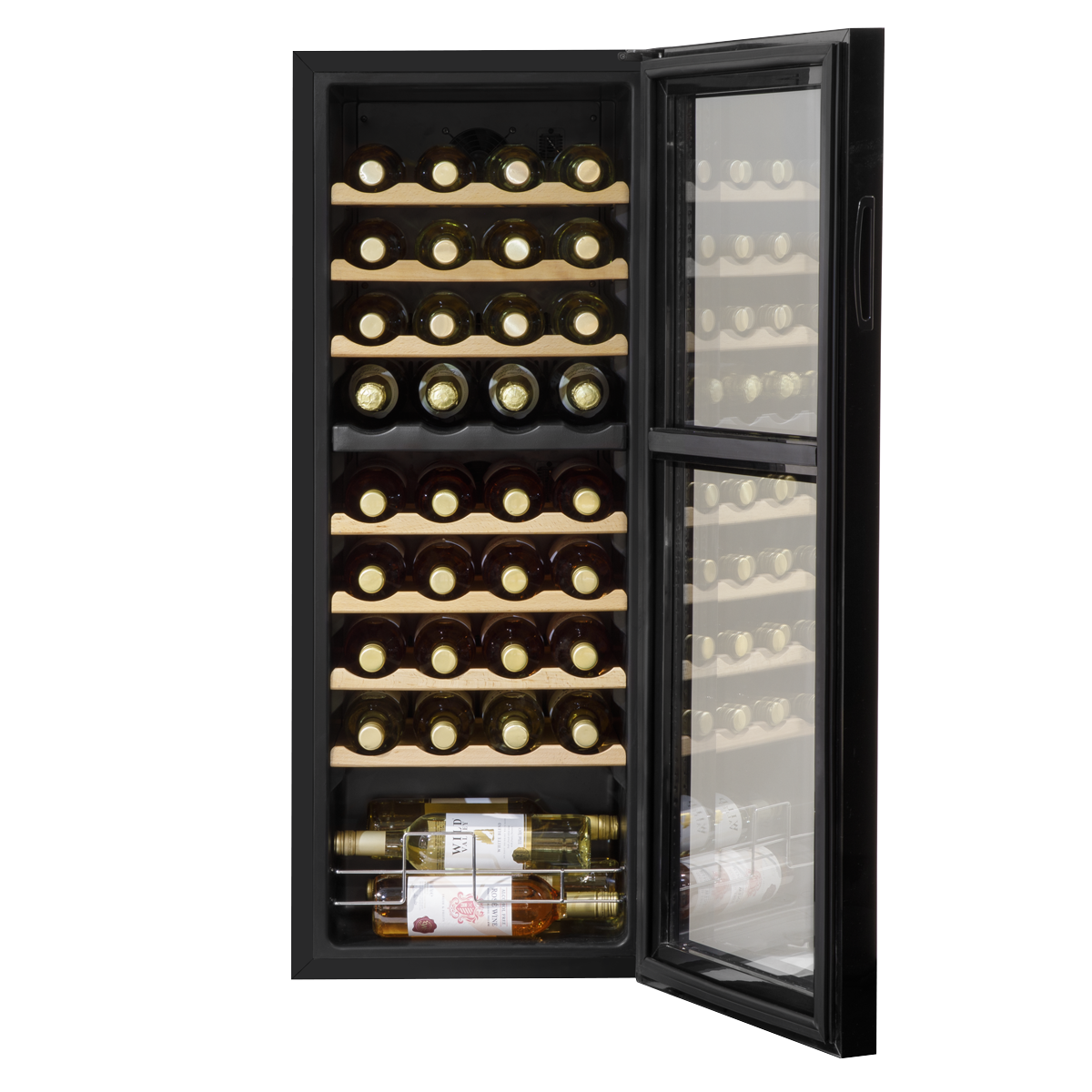 Baridi DH91 Baridi 36 Bottle Dual Zone Wine Fridge with Digital Touchscreen Controls, Beech Wood Shelves & LED Light - Black