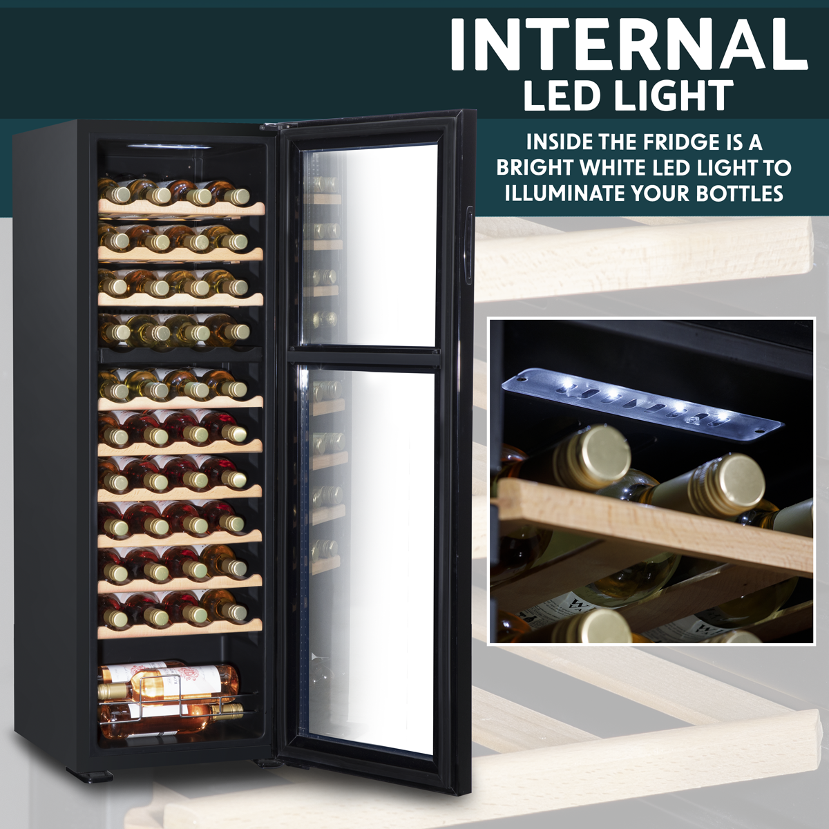 Baridi DH92 Baridi 44 Bottle Dual Zone Wine Fridge with Digital Touch Screen Controls, Beech Wood Shelves & LED Light - Black