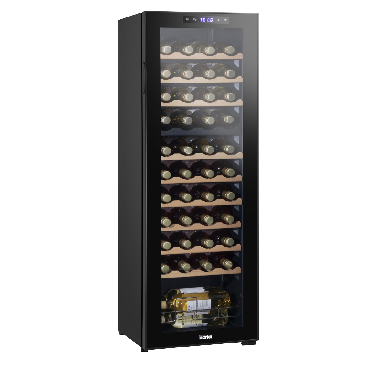 Baridi DH92 Baridi 44 Bottle Dual Zone Wine Fridge with Digital Touch Screen Controls, Beech Wood Shelves & LED Light - Black