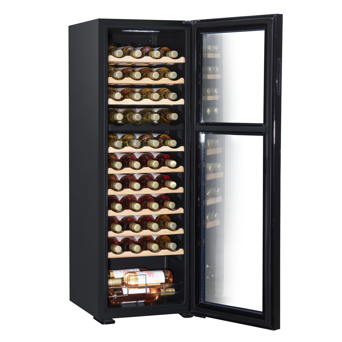 Baridi DH92 Baridi 44 Bottle Dual Zone Wine Fridge with Digital Touch Screen Controls, Beech Wood Shelves & LED Light - Black