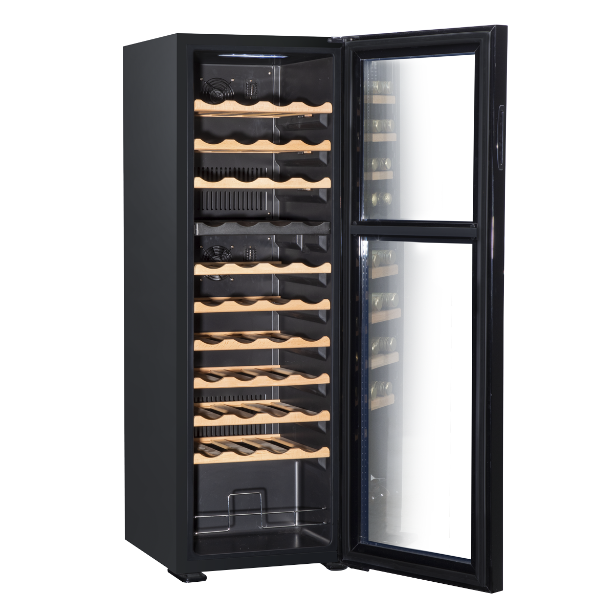 Baridi DH92 Baridi 44 Bottle Dual Zone Wine Fridge with Digital Touch Screen Controls, Beech Wood Shelves & LED Light - Black