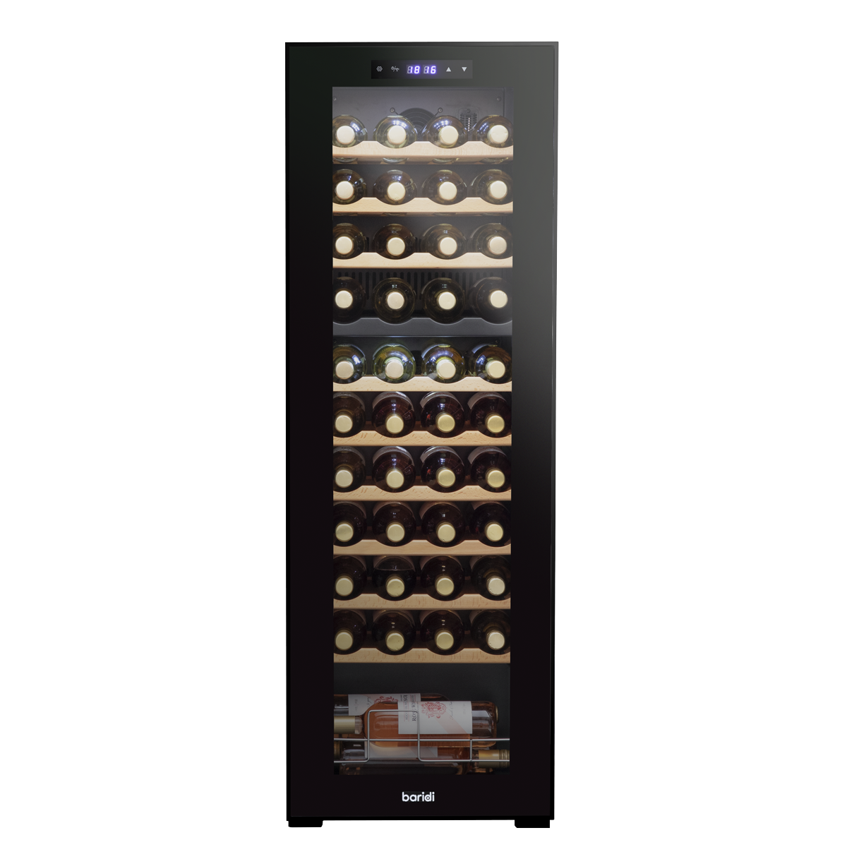 Baridi DH92 Baridi 44 Bottle Dual Zone Wine Fridge with Digital Touch Screen Controls, Beech Wood Shelves & LED Light - Black