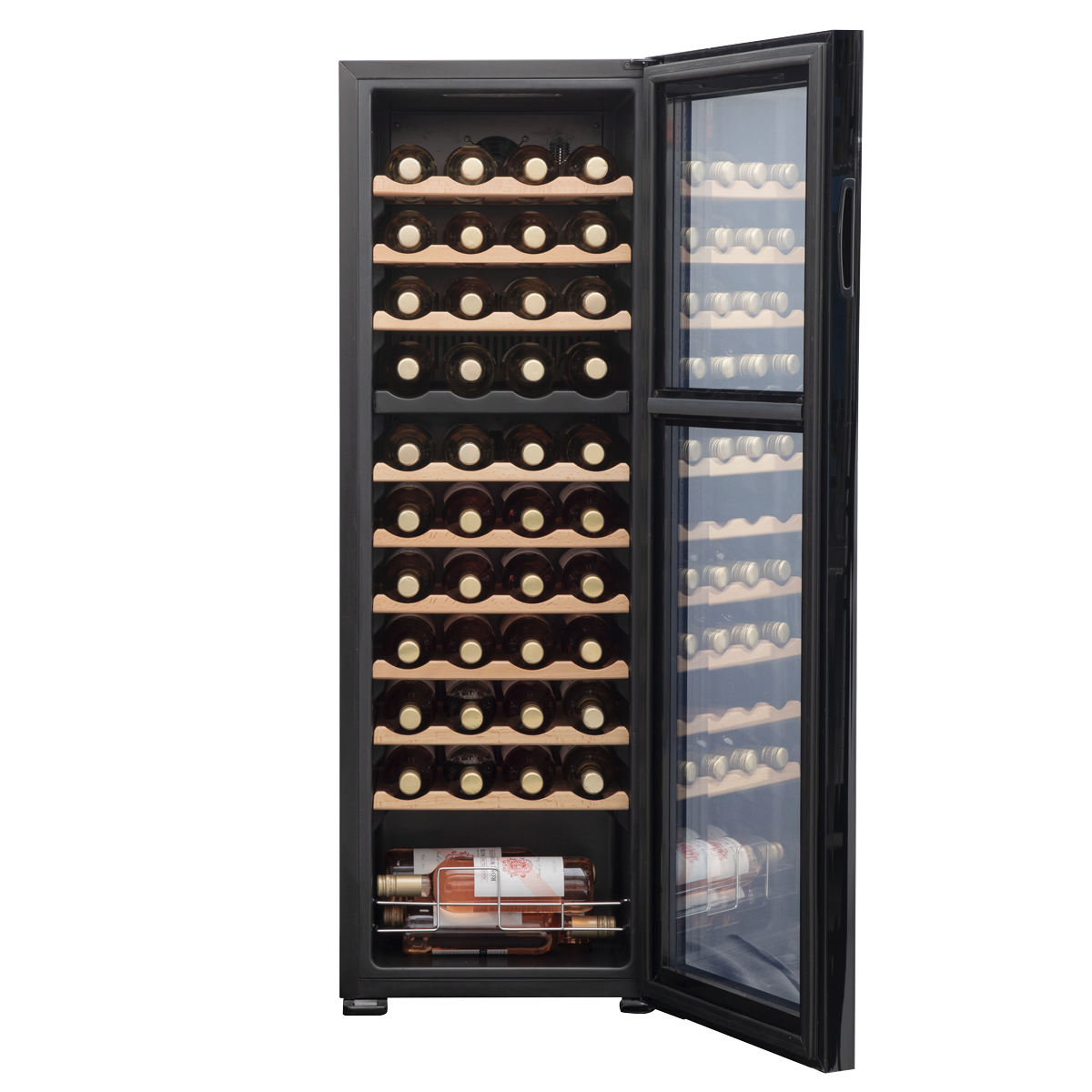Baridi DH92 Baridi 44 Bottle Dual Zone Wine Fridge with Digital Touch Screen Controls, Beech Wood Shelves & LED Light - Black