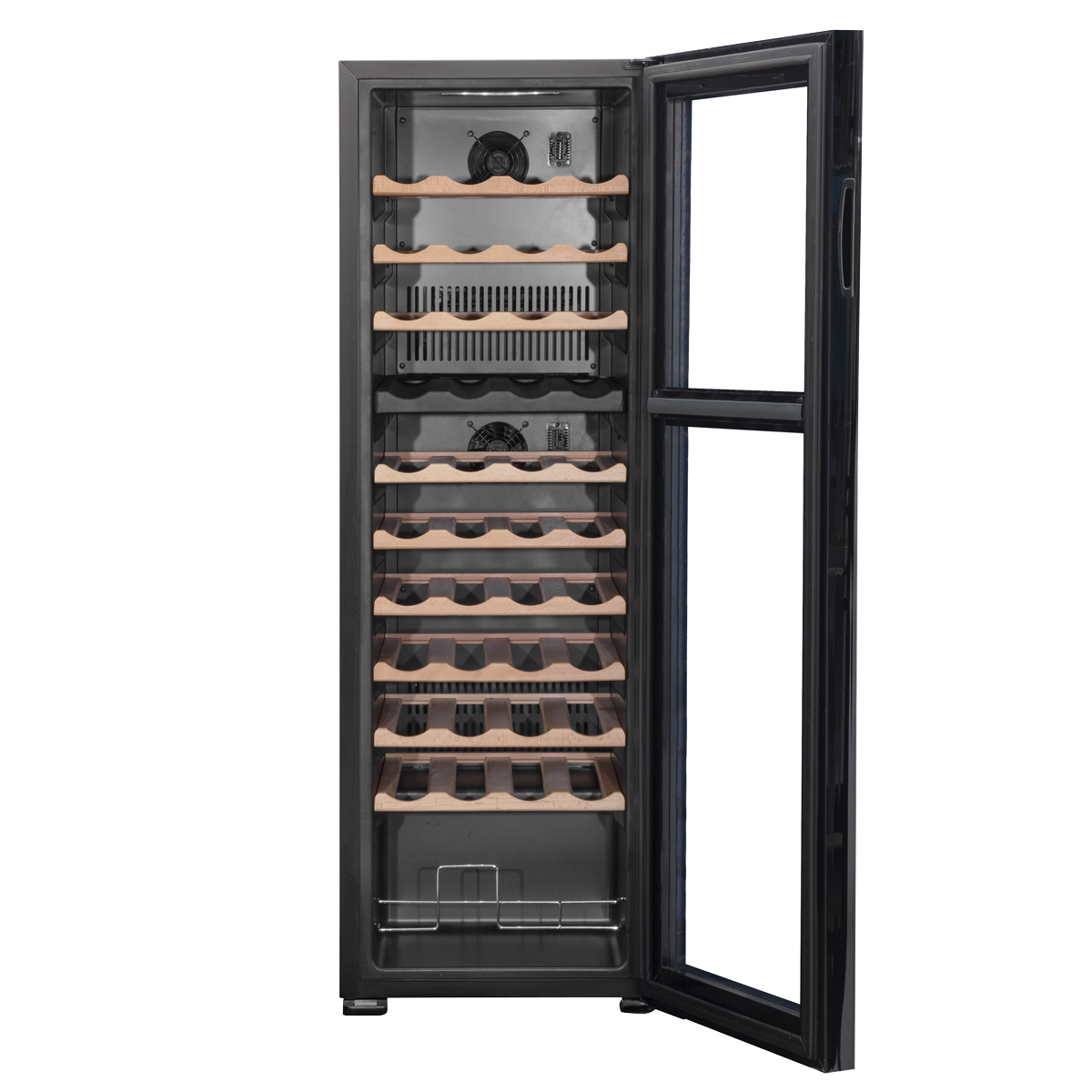 Baridi DH92 Baridi 44 Bottle Dual Zone Wine Fridge with Digital Touch Screen Controls, Beech Wood Shelves & LED Light - Black