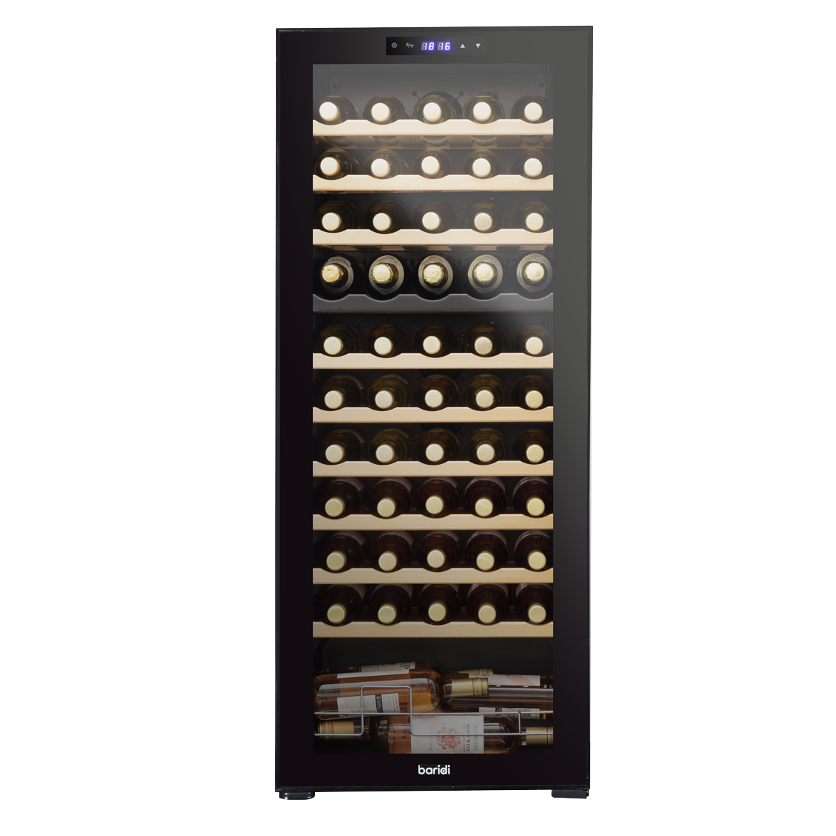 Baridi DH93 Baridi 55 Bottle Dual Zone Wine Fridge with Digital Touch Screen Controls, Beech Wood Shelves & LED Light - Black