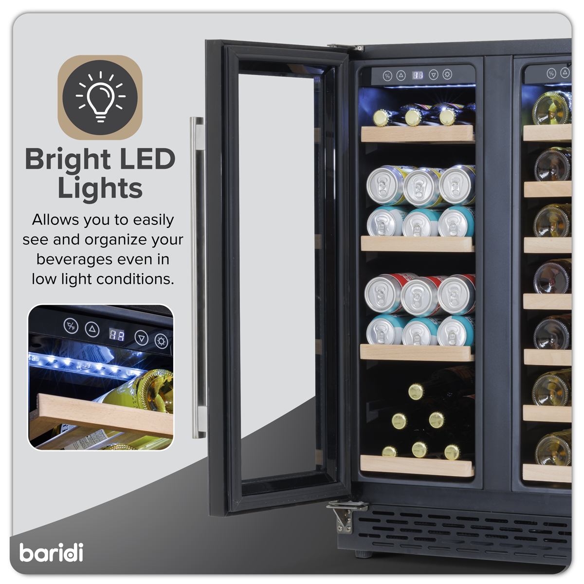 Baridi DH96 Baridi 40 Bottle/120 Can Dual Zone Undercounter/Freestanding Wine & Drinks Fridge - Black