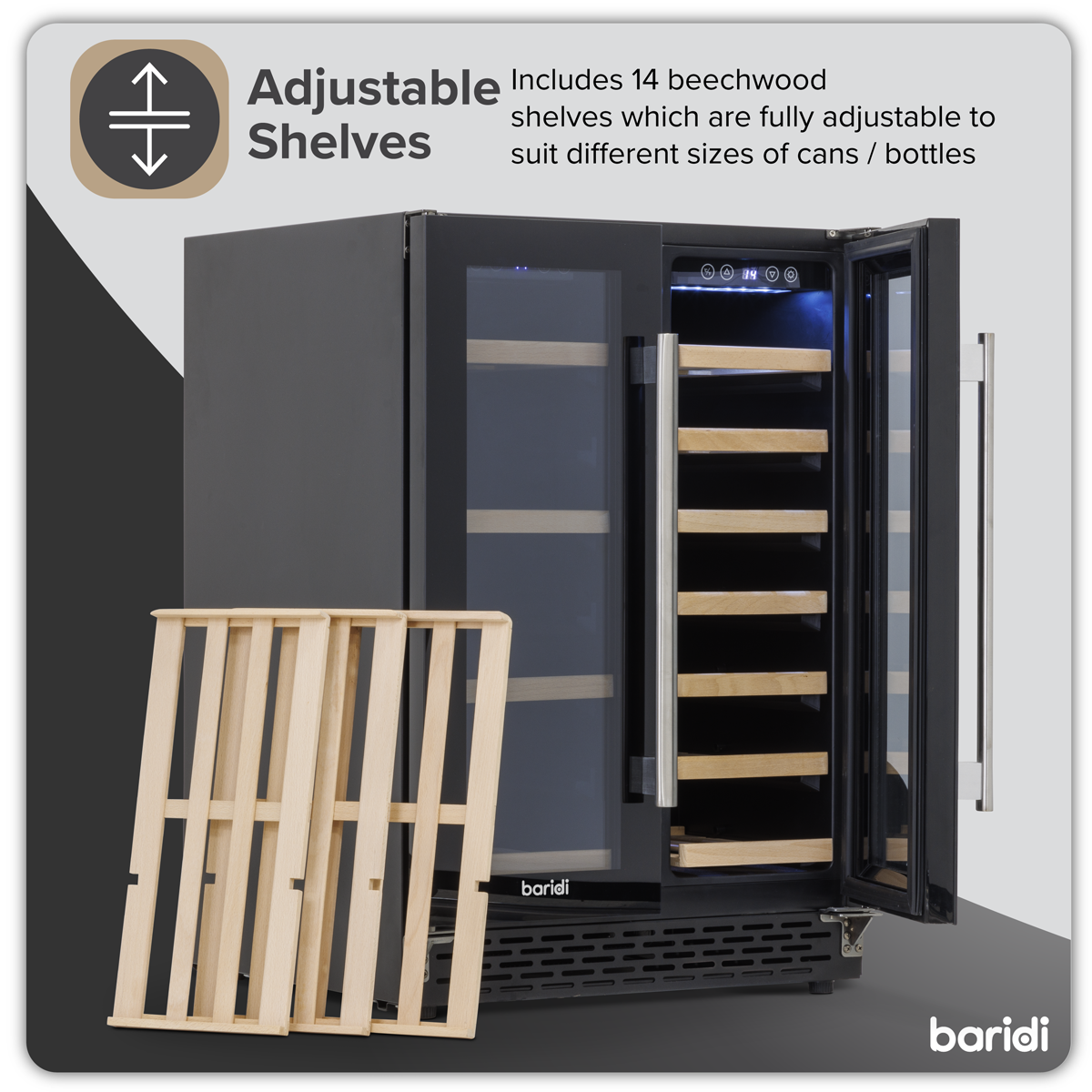 Baridi DH96 Baridi 40 Bottle/120 Can Dual Zone Undercounter/Freestanding Wine & Drinks Fridge - Black