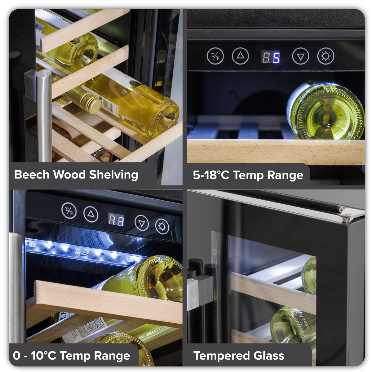 Baridi DH96 Baridi 40 Bottle/120 Can Dual Zone Undercounter/Freestanding Wine & Drinks Fridge - Black