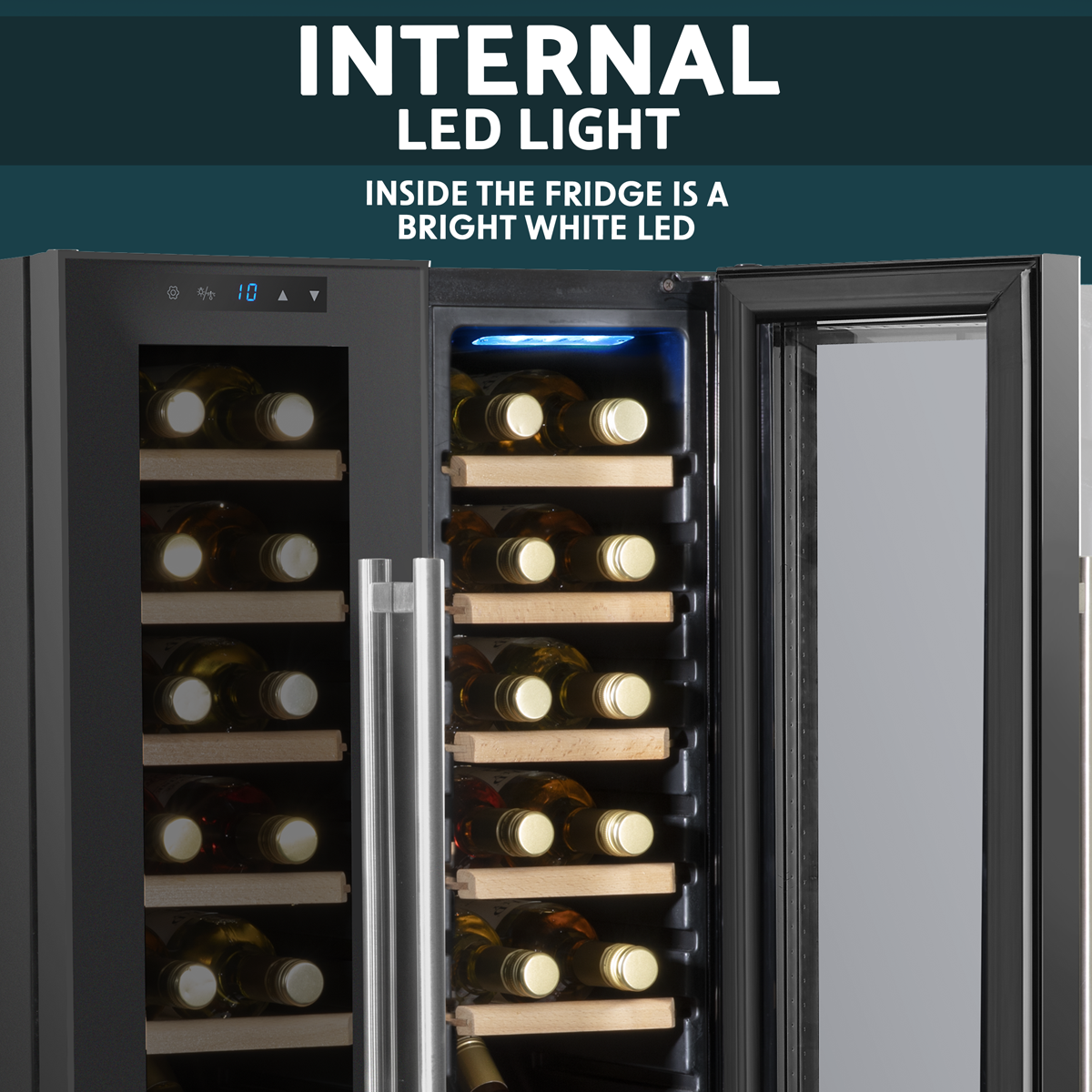 Baridi DH97 Baridi 24 Bottle Dual Zone Wine Fridge with Digital Touch Screen Controls, Beech Wood Shelves & LED Light - Black