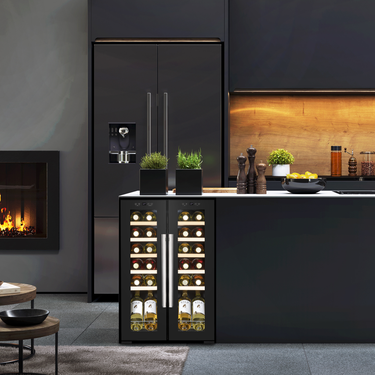 Baridi DH97 Baridi 24 Bottle Dual Zone Wine Fridge with Digital Touch Screen Controls, Beech Wood Shelves & LED Light - Black