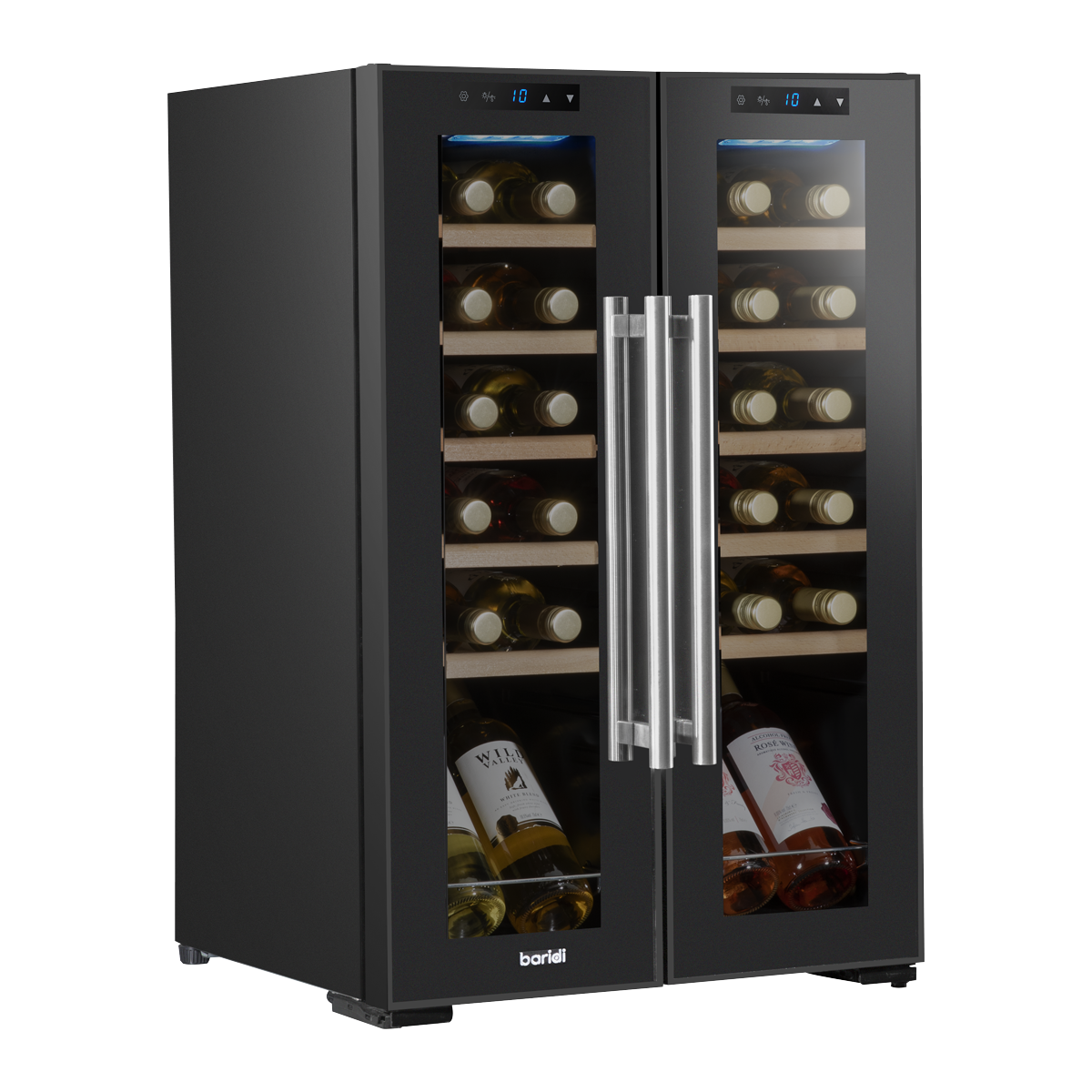 Baridi DH97 Baridi 24 Bottle Dual Zone Wine Fridge with Digital Touch Screen Controls, Beech Wood Shelves & LED Light - Black