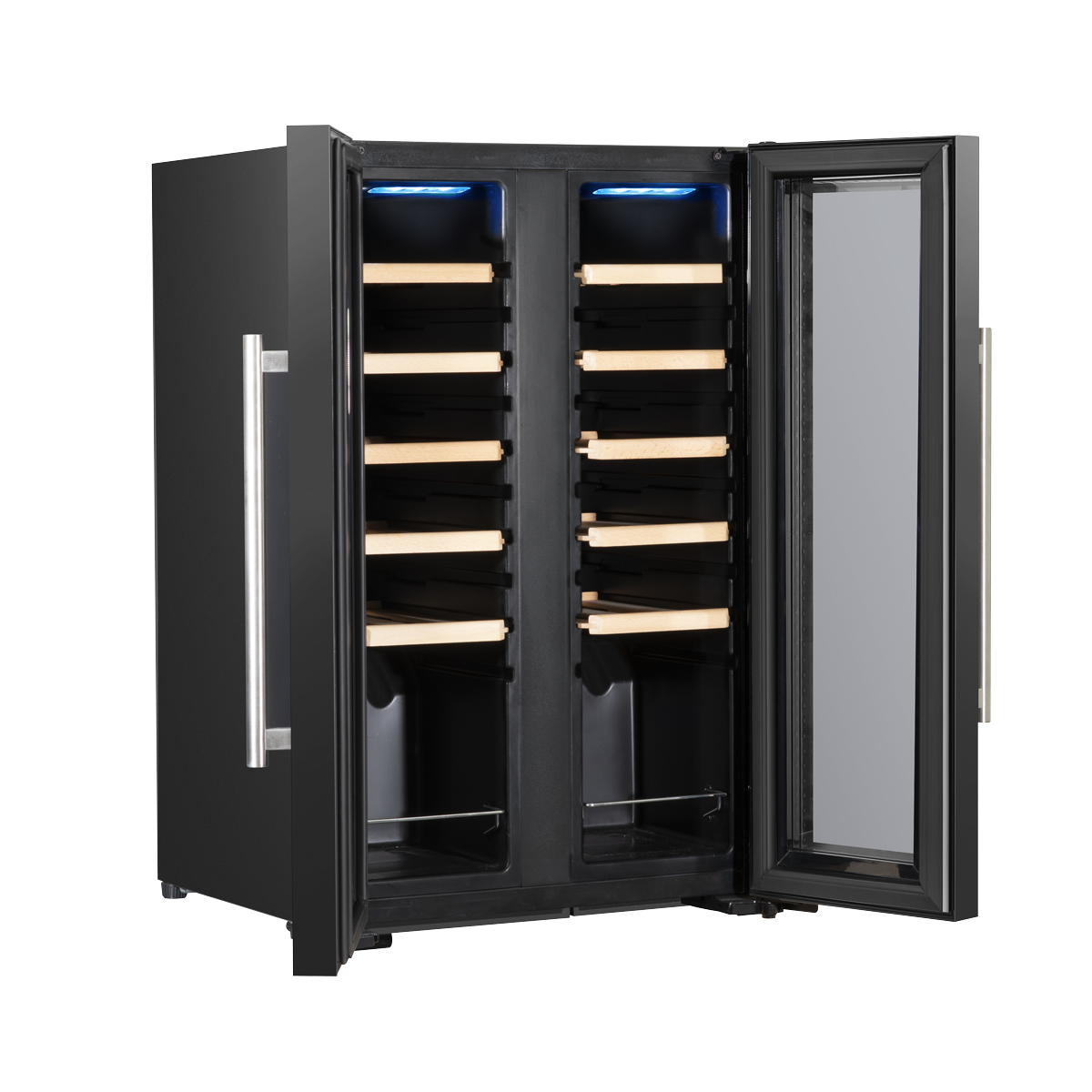 Baridi DH97 Baridi 24 Bottle Dual Zone Wine Fridge with Digital Touch Screen Controls, Beech Wood Shelves & LED Light - Black