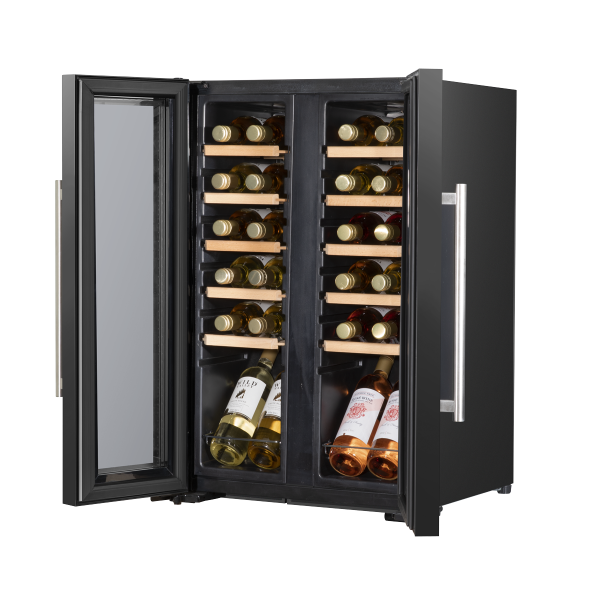 Baridi DH97 Baridi 24 Bottle Dual Zone Wine Fridge with Digital Touch Screen Controls, Beech Wood Shelves & LED Light - Black