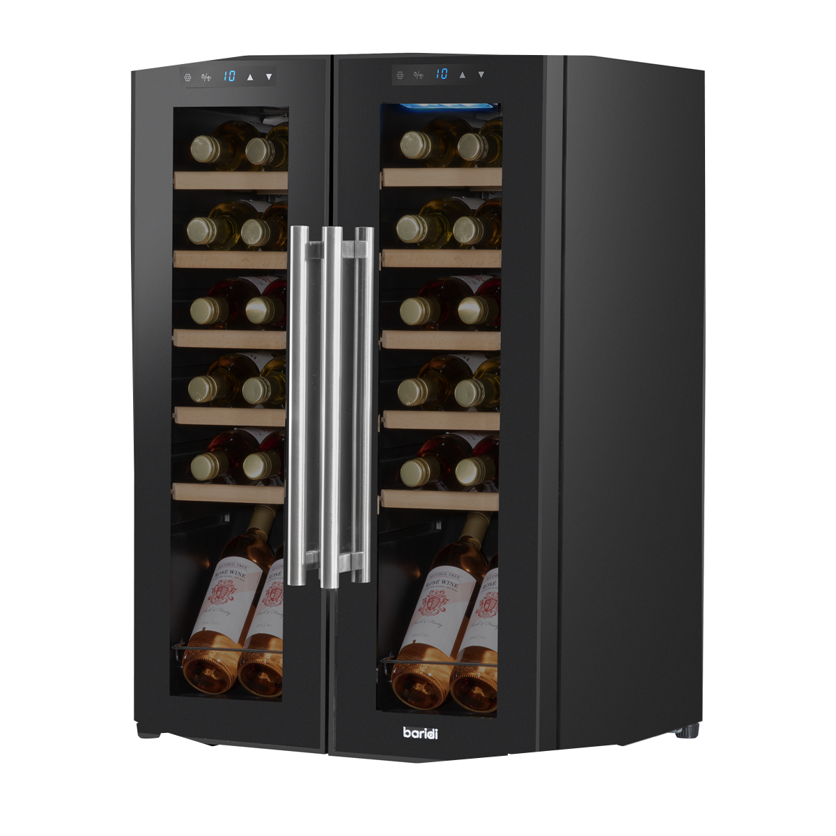 Baridi DH97 Baridi 24 Bottle Dual Zone Wine Fridge with Digital Touch Screen Controls, Beech Wood Shelves & LED Light - Black