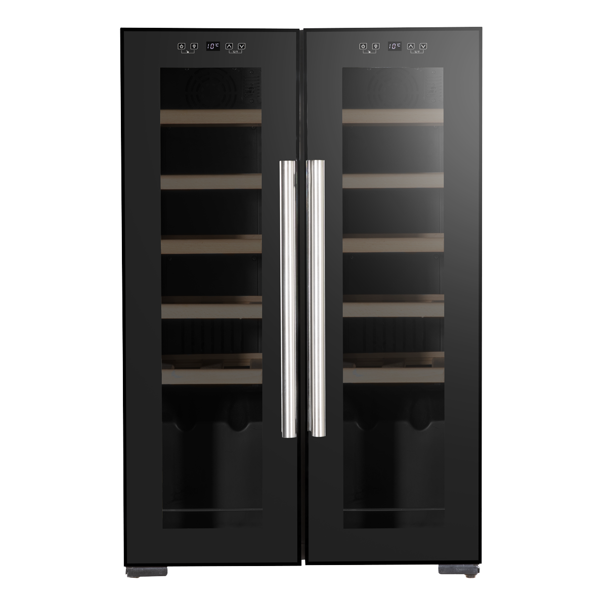 Baridi DH97 Baridi 24 Bottle Dual Zone Wine Fridge with Digital Touch Screen Controls, Beech Wood Shelves & LED Light - Black