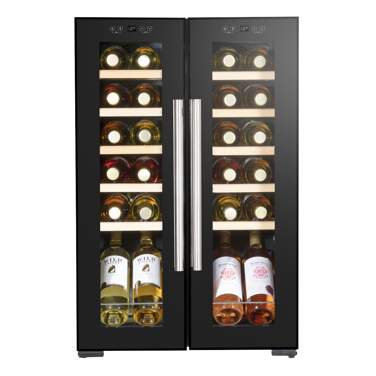 Baridi DH97 Baridi 24 Bottle Dual Zone Wine Fridge with Digital Touch Screen Controls, Beech Wood Shelves & LED Light - Black