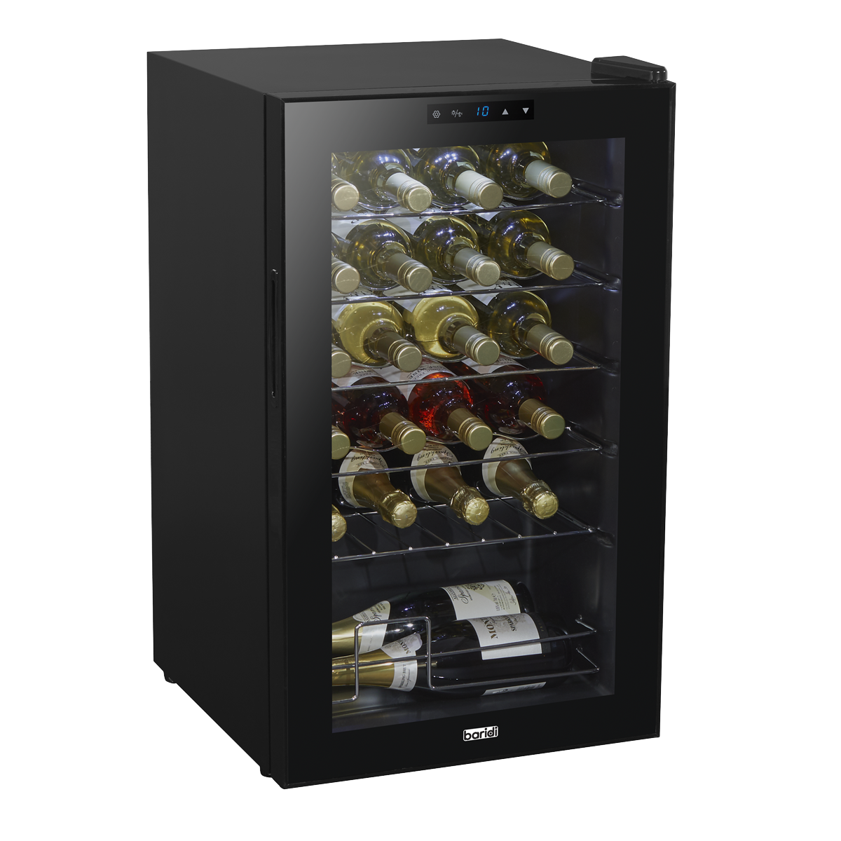Baridi DH9 Baridi 24 Bottle Wine Fridge with Digital Touch Screen Controls, Metal Shelves & LED Light - Black