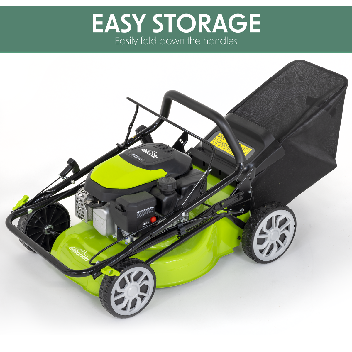 Dellonda DG100 Dellonda Hand-Propelled Petrol Lawnmower Grass Cutter, 127cc 16"/41cm 4-Stroke