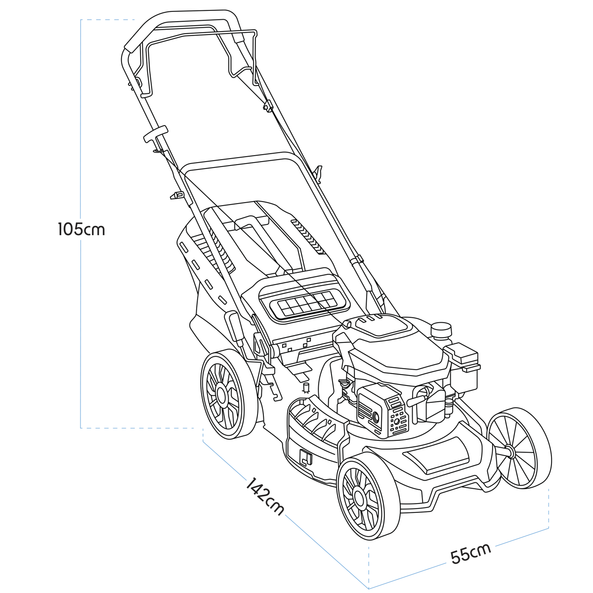 Dellonda DG101 Dellonda Self-Propelled Petrol Lawnmower Grass Cutter with Height Adjustment & Grass Bag 144cc 18"/46cm 4-Stroke Engine