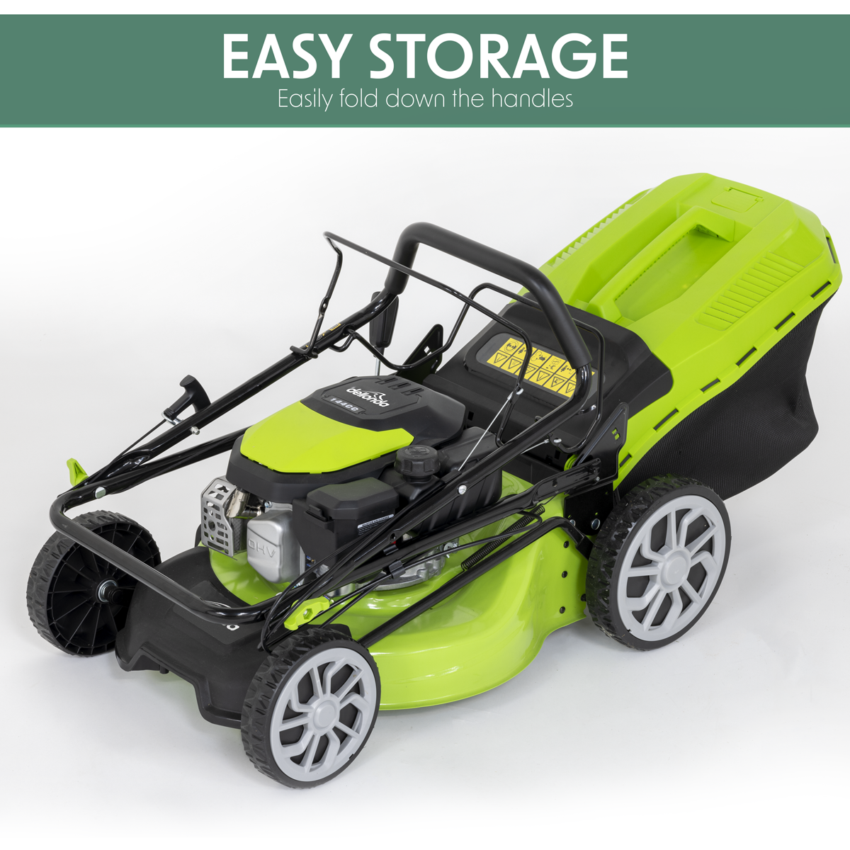 Dellonda DG101 Dellonda Self-Propelled Petrol Lawnmower Grass Cutter with Height Adjustment & Grass Bag 144cc 18"/46cm 4-Stroke Engine