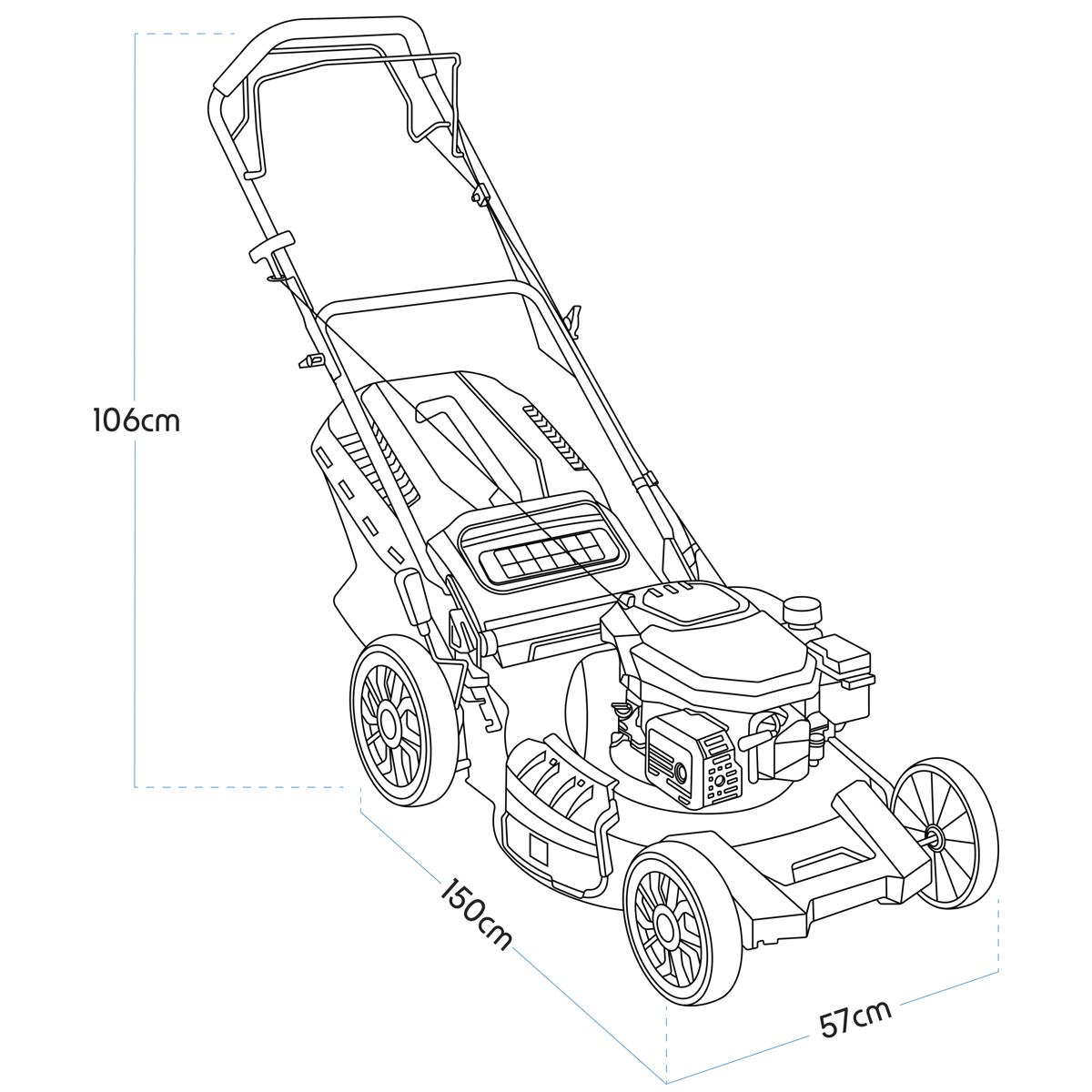 Dellonda DG102 Dellonda Self-Propelled Petrol Lawnmower Grass Cutter with Height Adjustment & Grass Bag 170cc 20"/51cm 4-Stroke Engine