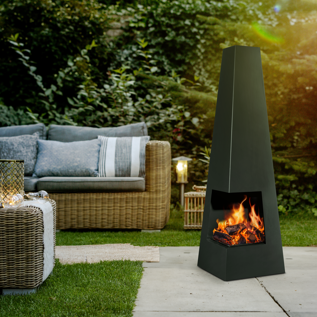 Dellonda DG105 Dellonda Chiminea, Wood Burner, Heater for Outdoors W45cm x H150cm - Black Steel