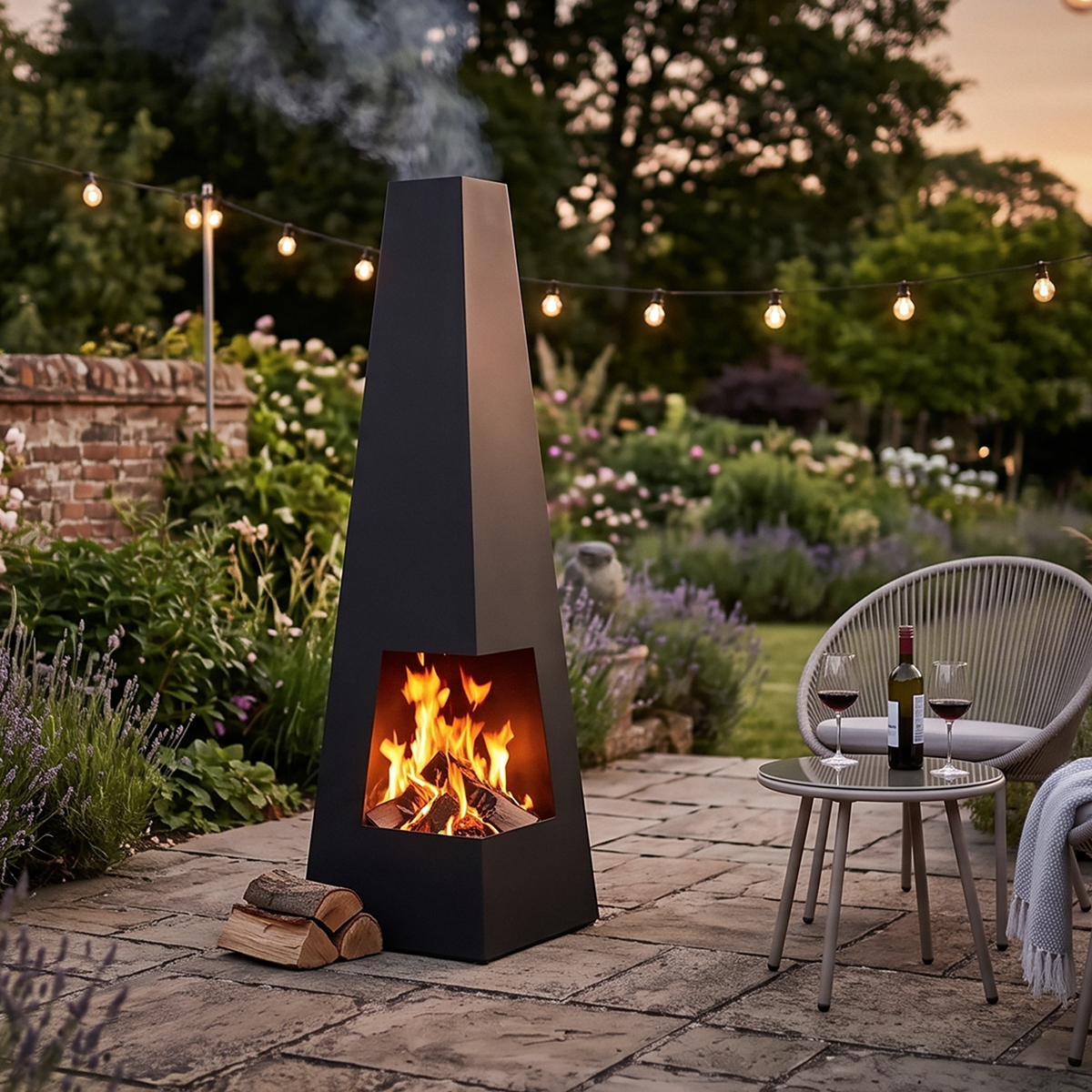 Dellonda DG105 Dellonda Chiminea, Wood Burner, Heater for Outdoors W45cm x H150cm - Black Steel