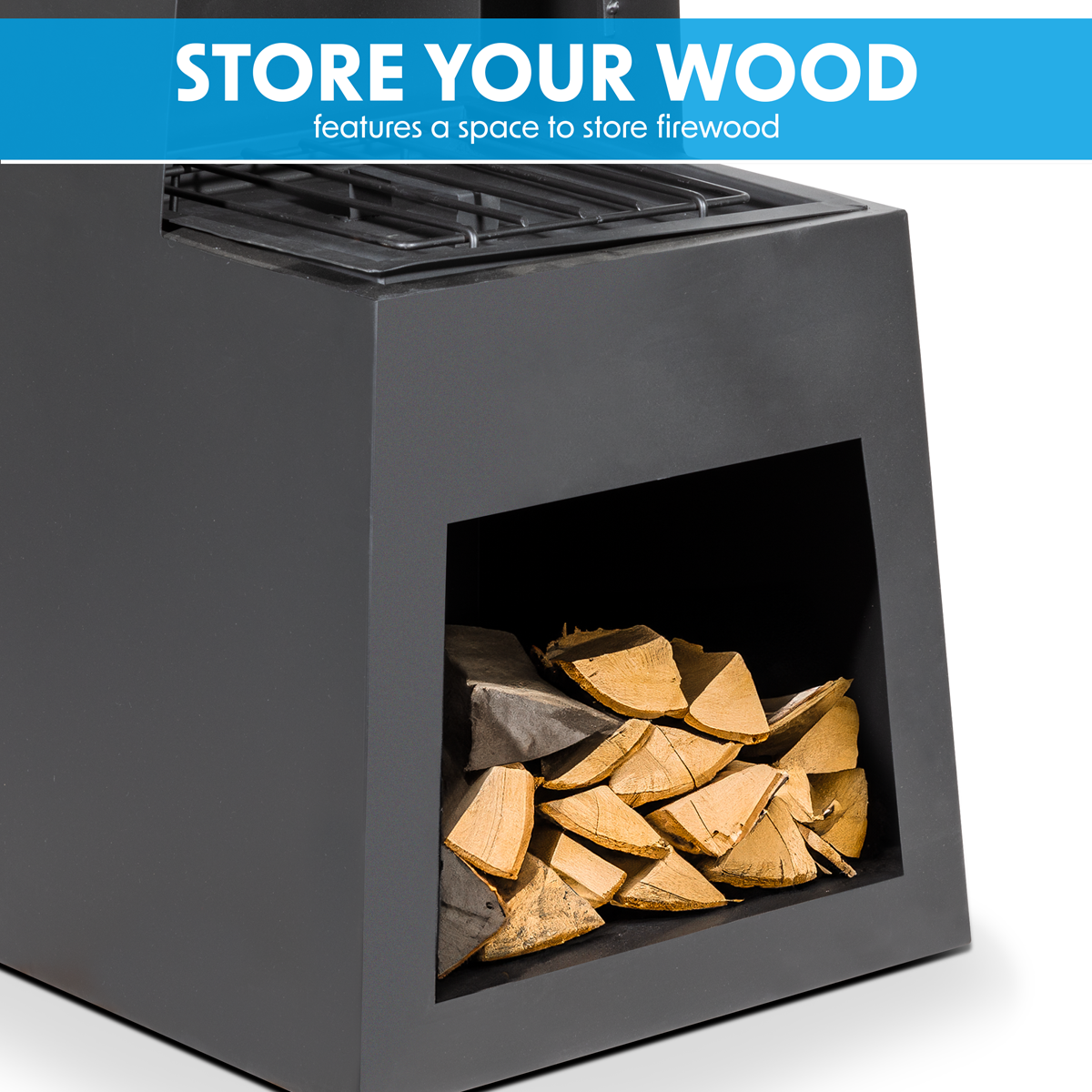 Dellonda DG107 Dellonda Outdoor Chiminea Fireplace Fire Pit Heater Firewood Storage Black Steel