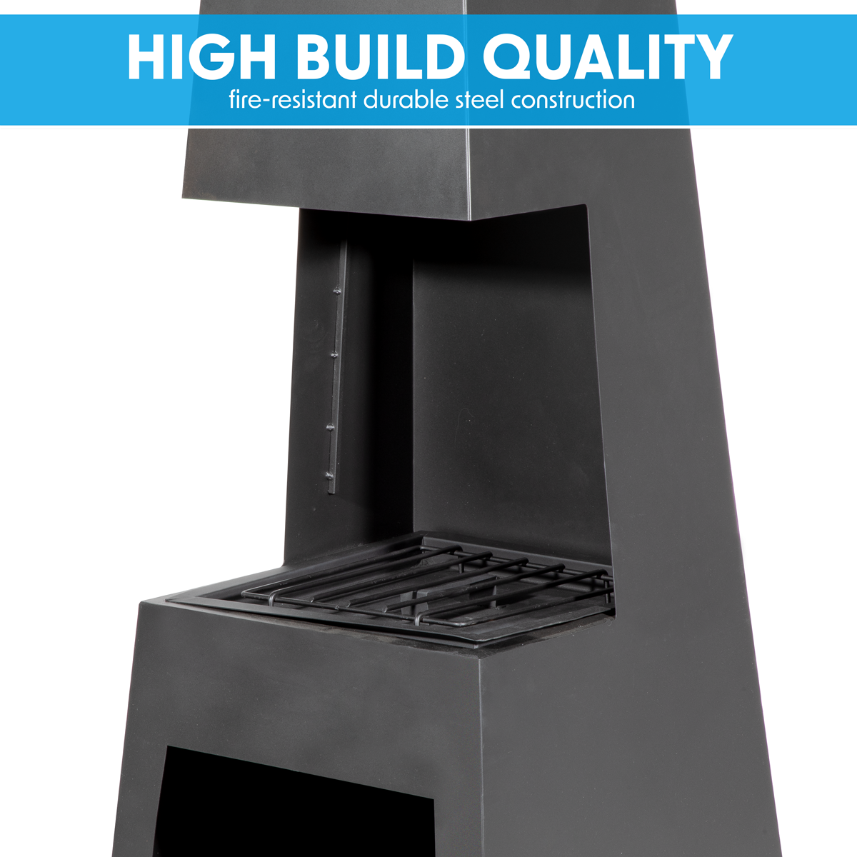 Dellonda DG107 Dellonda Outdoor Chiminea Fireplace Fire Pit Heater Firewood Storage Black Steel