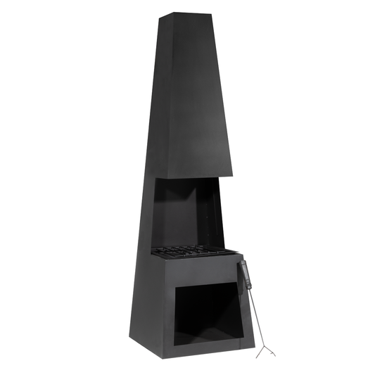 Dellonda DG107 Dellonda Outdoor Chiminea Fireplace Fire Pit Heater Firewood Storage Black Steel