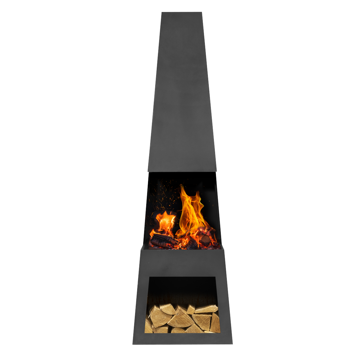 Dellonda DG107 Dellonda Outdoor Chiminea Fireplace Fire Pit Heater Firewood Storage Black Steel