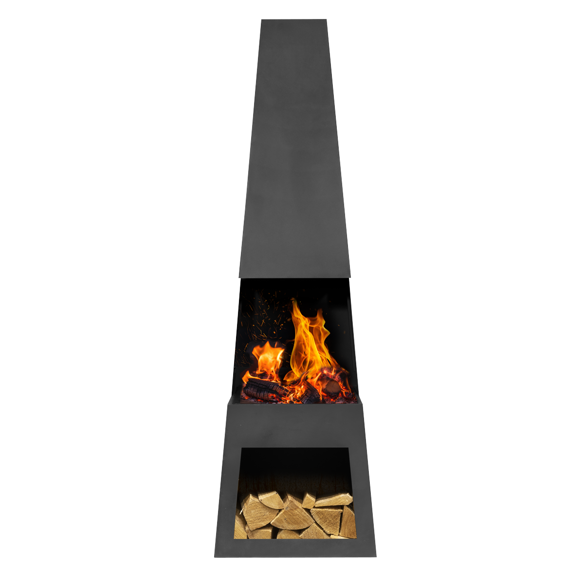 Dellonda DG107 Dellonda Outdoor Chiminea Fireplace Fire Pit Heater Firewood Storage Black Steel