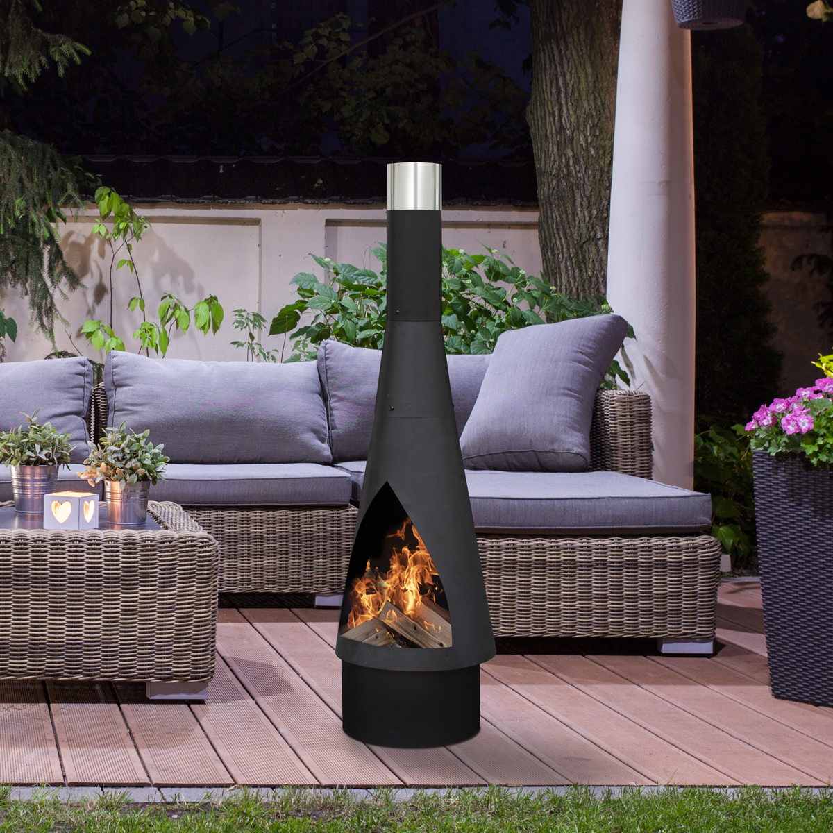 Dellonda DG109 Dellonda Outdoor Chiminea, Fireplace, Fire Pit, Heater, Durable, Black Steel