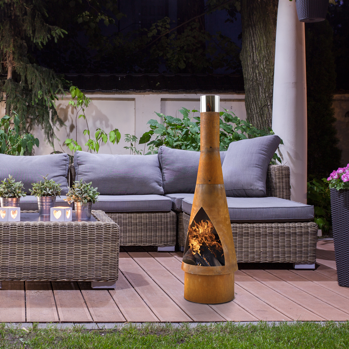 Dellonda DG110 Dellonda Outdoor/Garden/Patio Conical Chiminea, Fireplace, Fire Pit, Heater, H127cm - Corten Steel